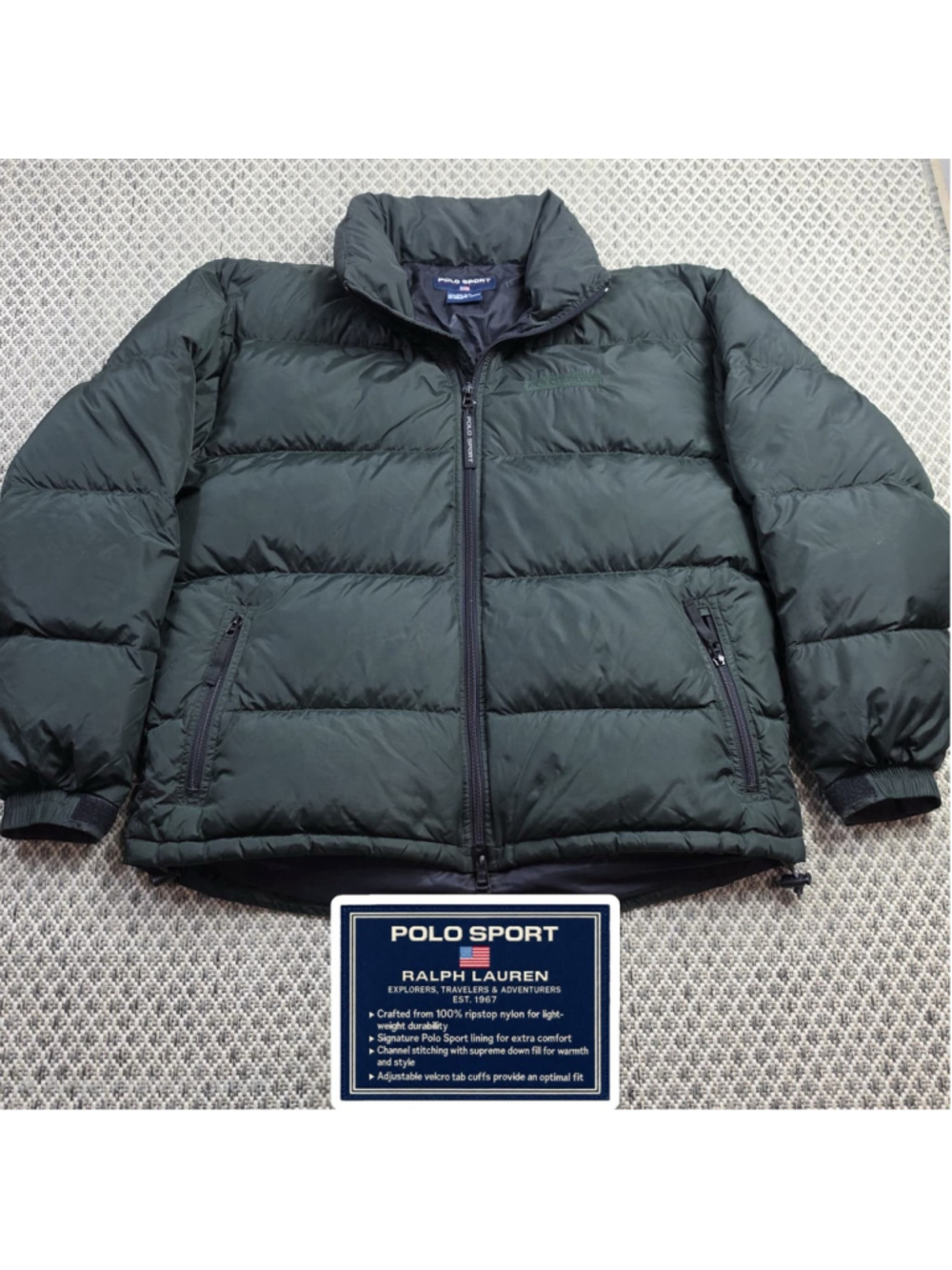 Vintage 90s Polo Sport Ralph Lauren Down Puffer Jacket Green Hooded Mens Large